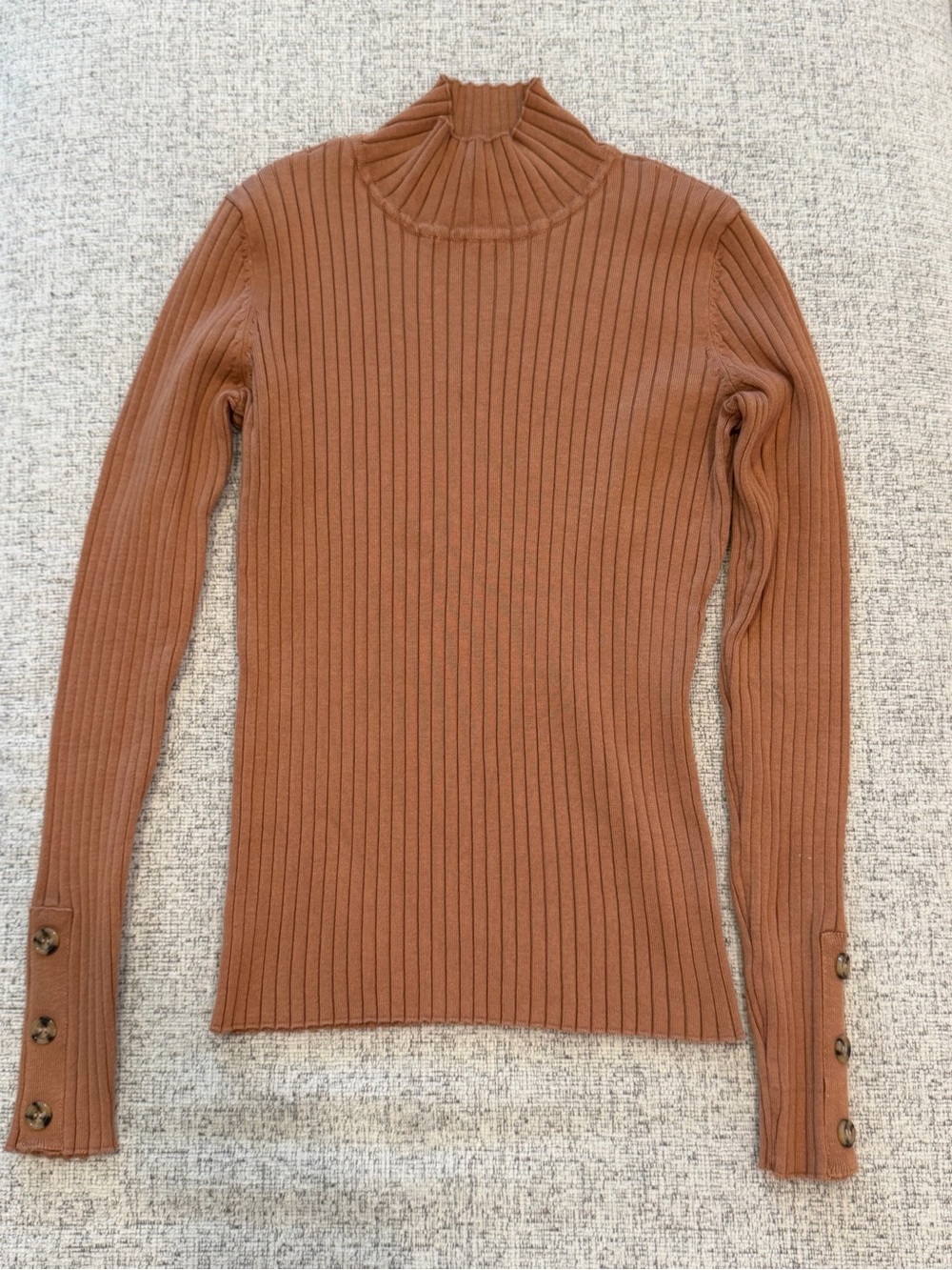 Marled Reunited Clothing Women’s Small Brown Ribbed Mock Neck Sweater Button